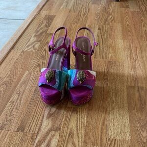 Kurt Geiger Magenta Suede Platform Sandals with Teal Accent